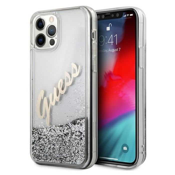 Guess GUHCP12LGLVSSI Coque de Protection Rigide pour iPhone 12 Pro Max 67 Motif Paillettes Vintage Argente