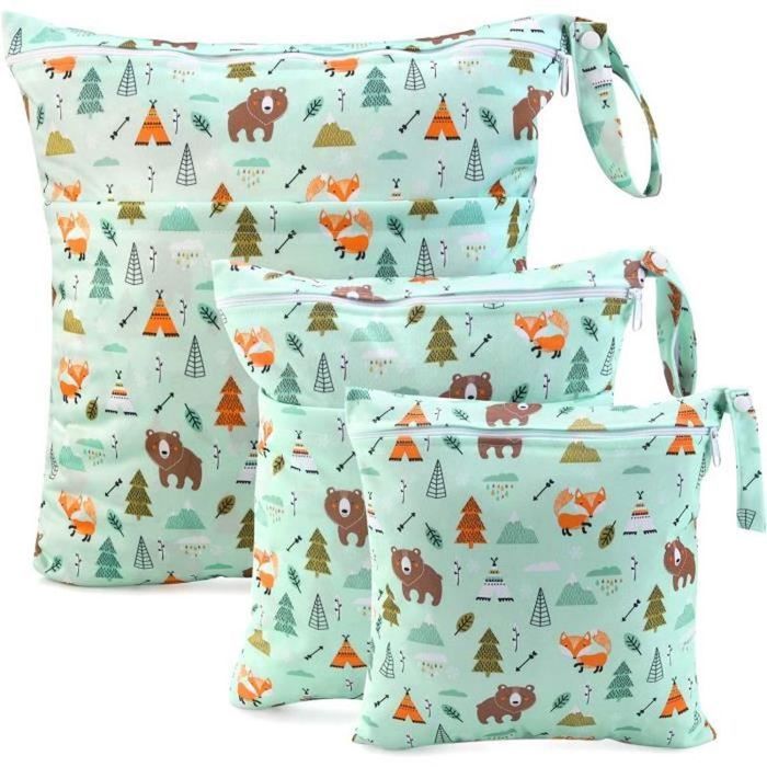 Damero Lot De 3 Sacs à Couches Étanches Lavables - Organisateur Réutilisable Avec Poignée (Grand/Moyen/Petit) - Flèche Grise