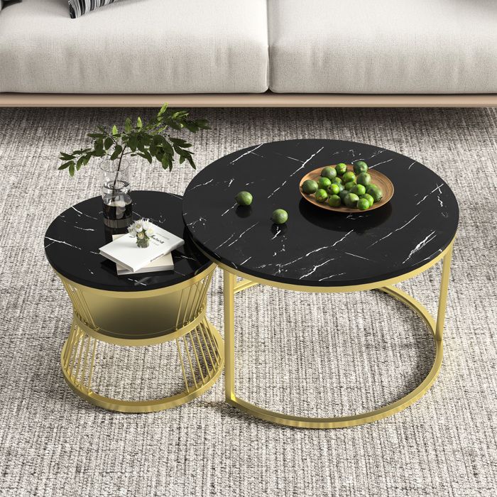HeyHeaven Table Basse Ronde Eois Set De 2 - Table Basse Ronde Aspect