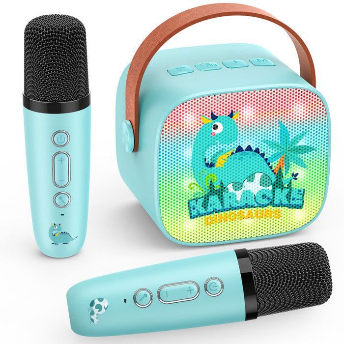 Machine Karaoké Portable Avec 2 Micros Sans Fil - Lumières, Effets Vocaux, Bluetooth, Batterie 8h - Pour Enfants Et Adultes