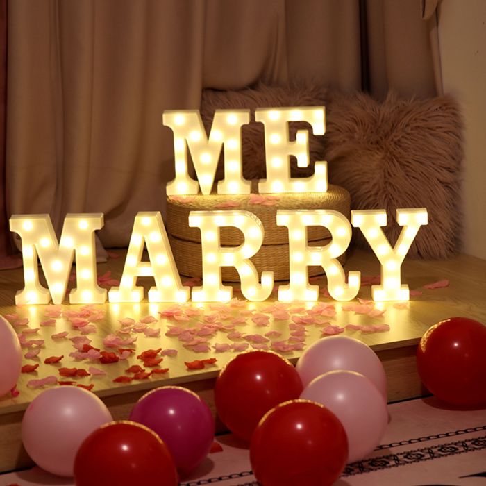 SALUTEMEUBLE Ensemble de Lumière LED Paquet de Proposition de Mariage Veilleuse Anglaise MARRY ME (7 lettres) Lampe Décoratif en