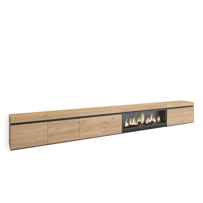 Meuble TV Banc Télé 368x35x45 feu électrique XXL Chêne RF3694 Meuble TV Banc Télé 368x35x45 feu électrique XXL Chêne RF3694