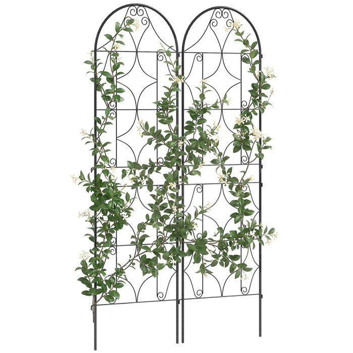 Support pour plantes grimpantes - Outsunny - lot de 2 - avec motif irrégulier - pour légume vigne fleur - métal - 50 x 180 cm - noir