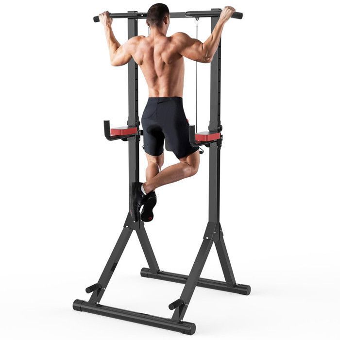Power Tower Barre De Traction + Station Dips Multifonction - Fitness Maison, Charge Max 200 Kg, Hauteur Réglable 155-230 Cm