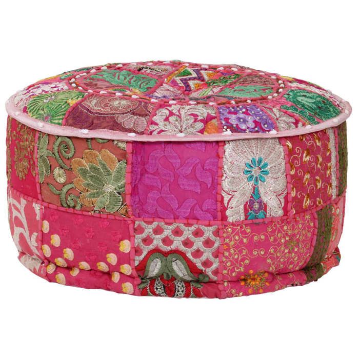 BEAU Tabouret Repose-pied Salon - Pouf rond en coton en patchwork fait à la main 40 x 20 cm - Rose mode229401