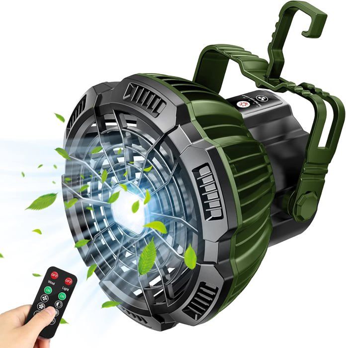 Ventilateur de camping pour tente ventilateur de plafond lampe de camping télécommande chargement USB lumière portable (vert)