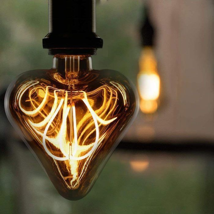 Homefire Ampoule vintage Edison 3W lampe à incandescence rétro E27 lampe décorative en forme cœur blanc chaud lampes antiques