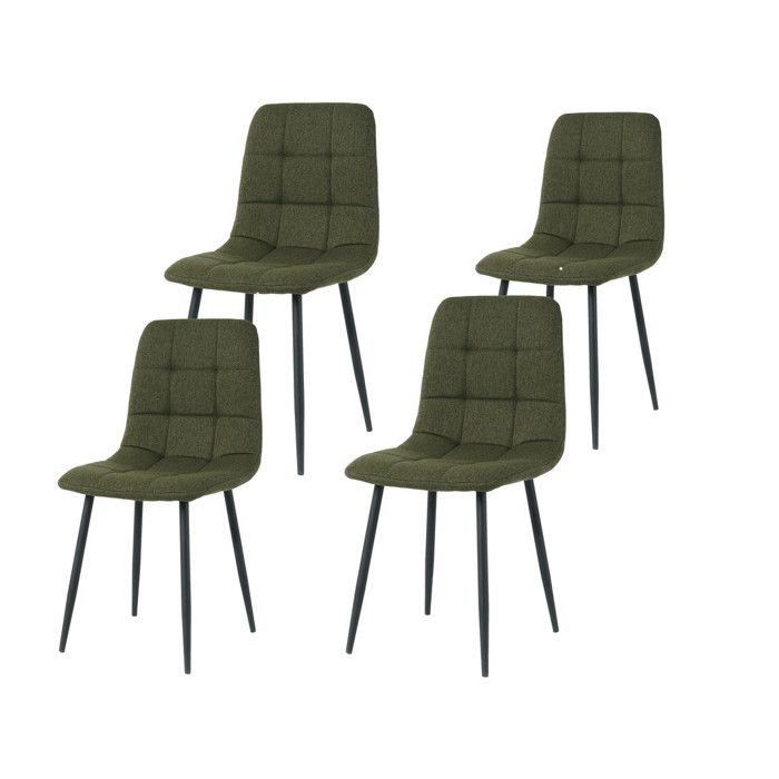 Lot de 4 chaises CLEO en tissu coloris vert pour cuisine ou salle à manger pieds en métal noir