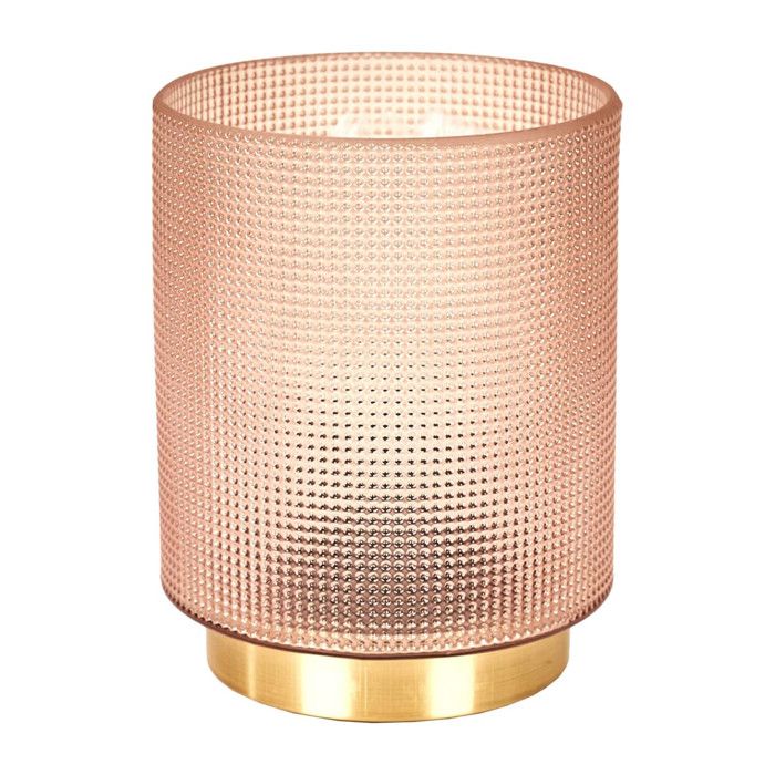 Lampe à Poser en Verre Fumé Embossé Rose Socle Doré - LORI