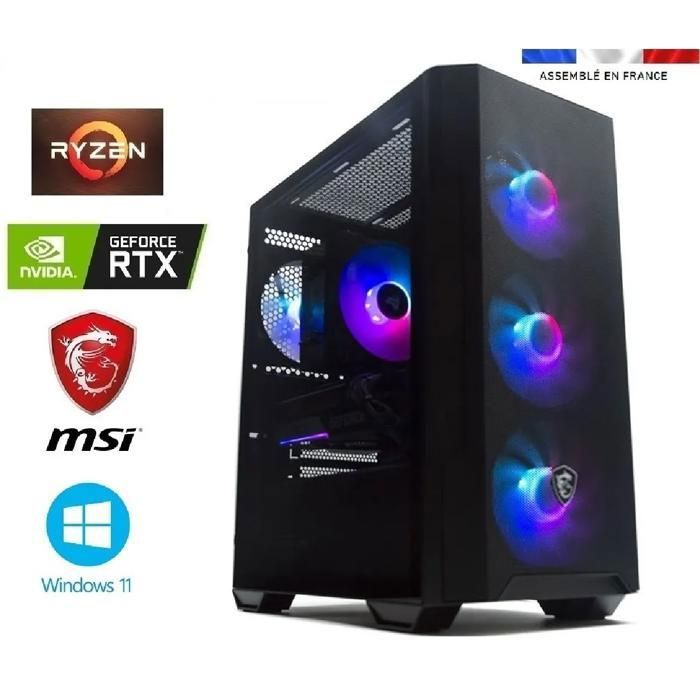 PC Gamer MSI Ryzen 7 5700X – RTX 5060Ti 8Go Ventus 2X – 32Go Ram – SSD 1To + HDD 2To – Windows 11