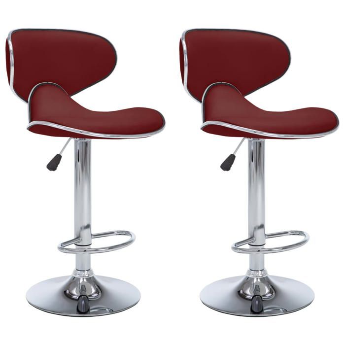 Chaises de bar CLOUD lot de 2 Tabourets Hauts Siège Haut rouge bordeaux similicuir LV568