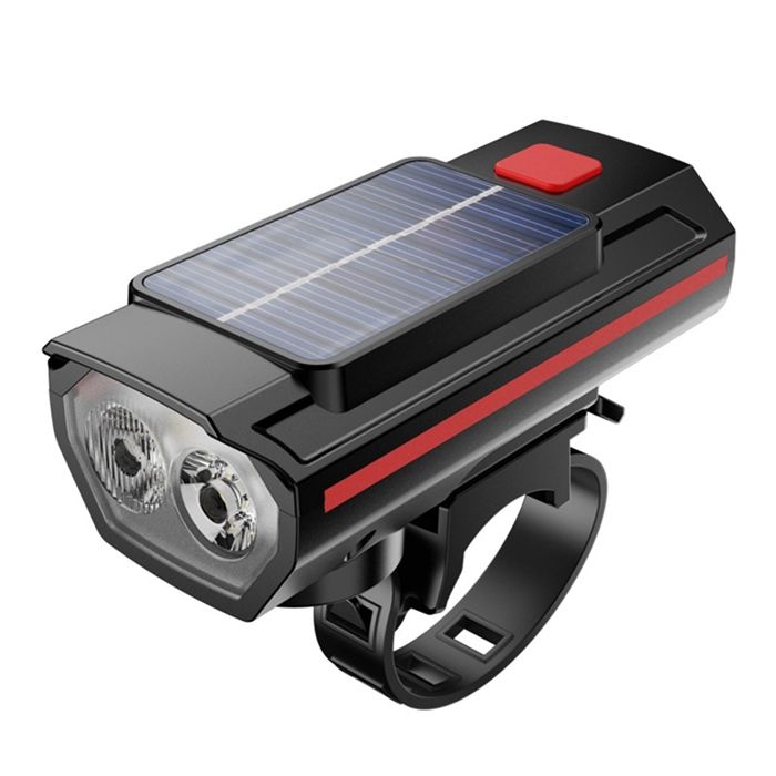 Lampe Solaire pour Vélo avec Klaxon TYPE-C Rechargeable pour Vélo de Montagne et de Route Noir et Rouge