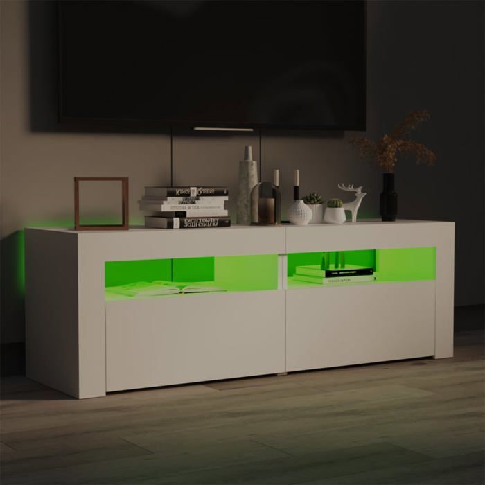 Blanc Meuble TV - SOLOMON - Table de Télévision avec lumières LED blanc 120x35x40 cm LV340