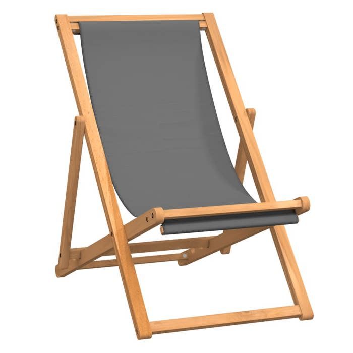 (972273)Chaise de plage pliable Bois de teck solide Gris - L56 x P105 x H96 cm