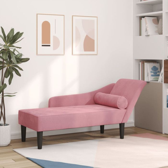 Chaise longue - Rose velours - Tissu doux - Confort optimal - Idéale pour détente