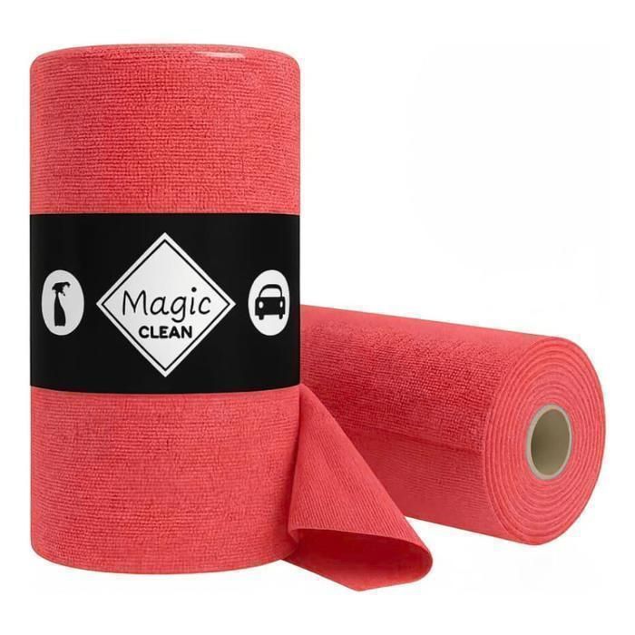Chiffons microfibres vitre salle de bain voiture meuble réutilisables sans peluche - 75 feuilles déchirables 30x30cm rouge