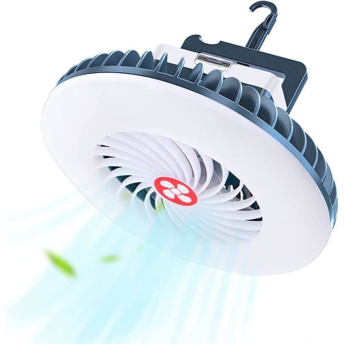 Lampe de camping à LED ventilateur portable rechargeable par USB avec crochet de suspension magnétique