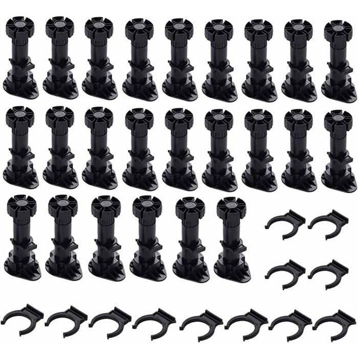 24 pieds Pieds DArmoire Plastique Noir Pied Réglable pour Meuble avec Clip Fixation Base pour Meubles de Cuisine(150mm-180m ODIPIE