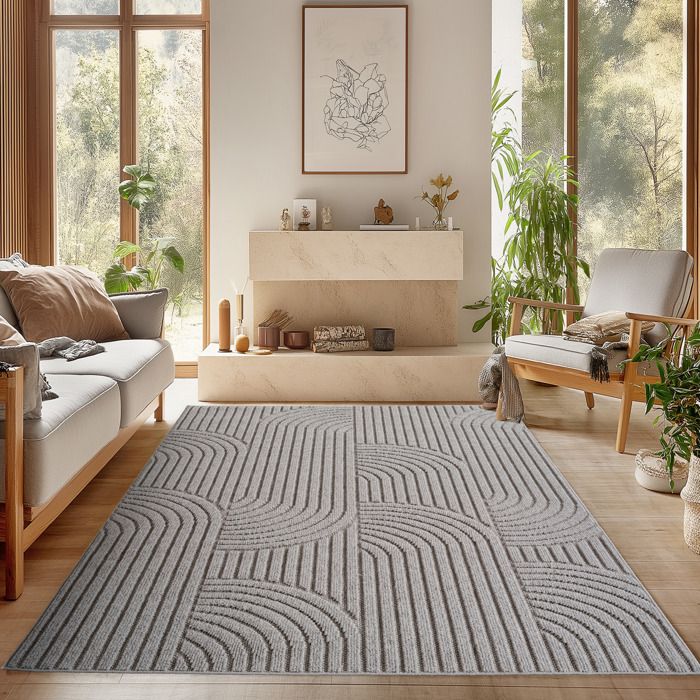 SIMPEX Tapis Salon 160x230 cm Gris Design Bohème Bouclé Boucles Style Résistant Facile à Nettoyer Coin Canapé Chambre