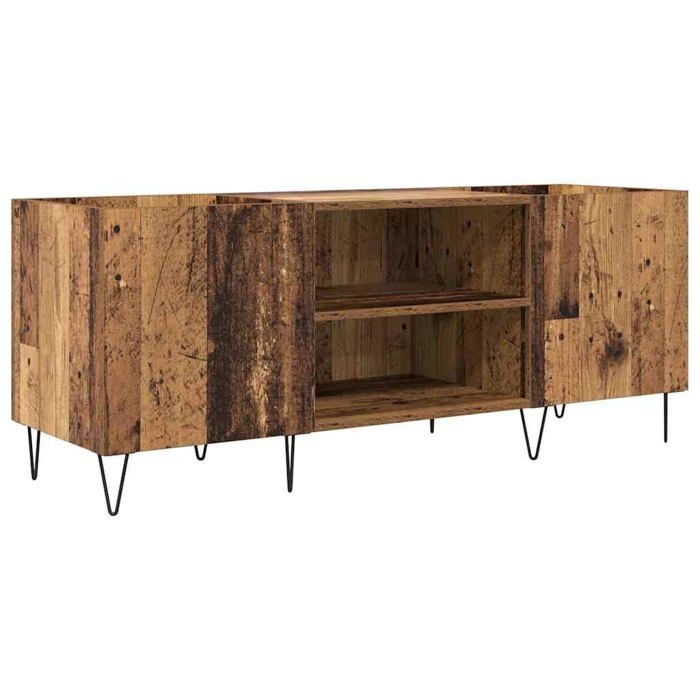 Meuble à vinyles - vidaXL - Bois ancien - 121x38x48 cm - Bois dingénierie et fer - 2 étagères - 2 portes