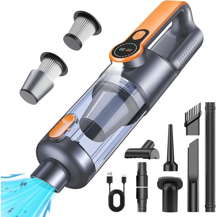 Aspirateur à Main26000Pa Aspirateur sans Fil PuissantDépoussiérage par Simple PressionMoteur sans BalaisFonction 4-en-1Orange