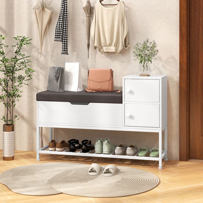 Meuble à Chaussures Entrée - RELAX4LIFE - Compartiment à Couvercle Rabattable - 2 Armoires à Portes - Chausse-Pied - H 53CM