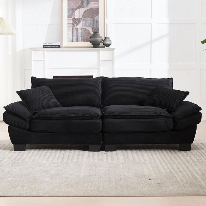 Canapé-lit 2 places - MINIMAL - Velours Noir - Matelas à ressorts - Accoudoirs rembourrés - Cadre bois Canapé-lit 2 places - MINIMAL - Velours Noir - Matelas à ressorts - Accoudoirs rembourrés - Cadre bois