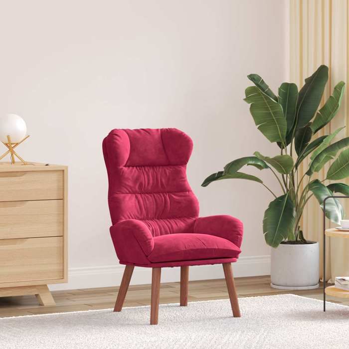 NEW 2026 Fauteuil-chaise simple - 1 pc - Poids maximal: 110 kg - Bordeaux 69x74x93 cm Velours L6703