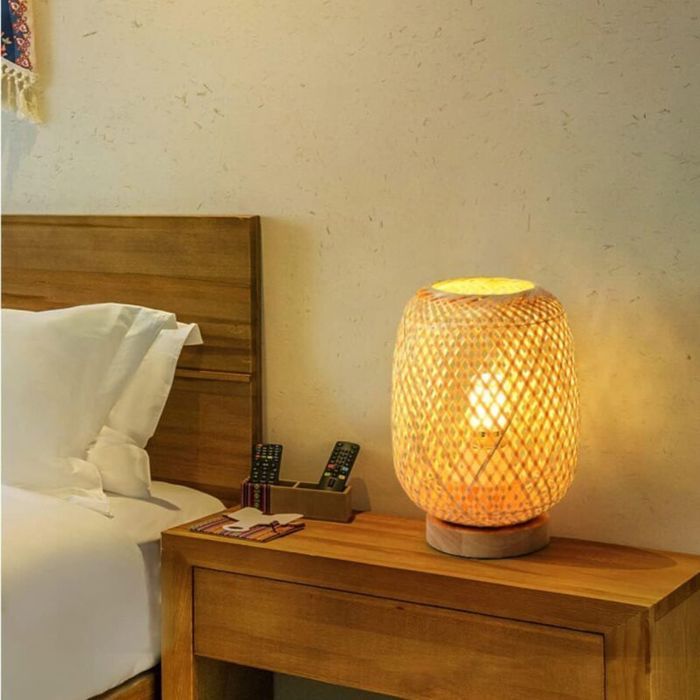 Lampe de table - PZCC - Tissage à la main - Bambou naturel - Style japonais - Ø14 cm H 20/22 cm