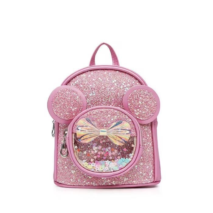 Sac à Dos Fille Rose Pailleté 20 cm – Cartable Maternelle Brillant avec Poche Sequins – Sac Enfant 2 à 6 Ans Rentrée