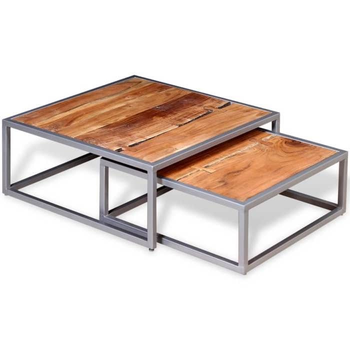 En solde Ensemble de 2 tables basses - meuble de salon - Bois dacacia massif L6903