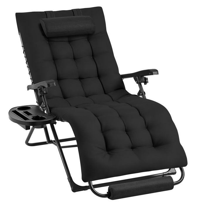 Yaheetech Fauteuil de Jardin Zéro Gravité Extensible avec Coussin Chaise Longue Pliable avec Oreiller 745 cm Large Noir