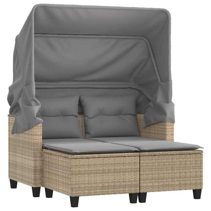 Canapé de jardin 2 places - ABOTT@ Chaise-Sofa - Loveseat/Sofa - avec auvent et tabourets beige rotin Les Soldes8800699