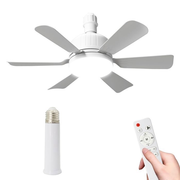 Ventilateur Plafond LED E27 6 Pales 2400lm Télécommande 3 Vitesses 3 Couleurs Minuterie Silencieux pour Chambre à Coucher Salon - Joulli