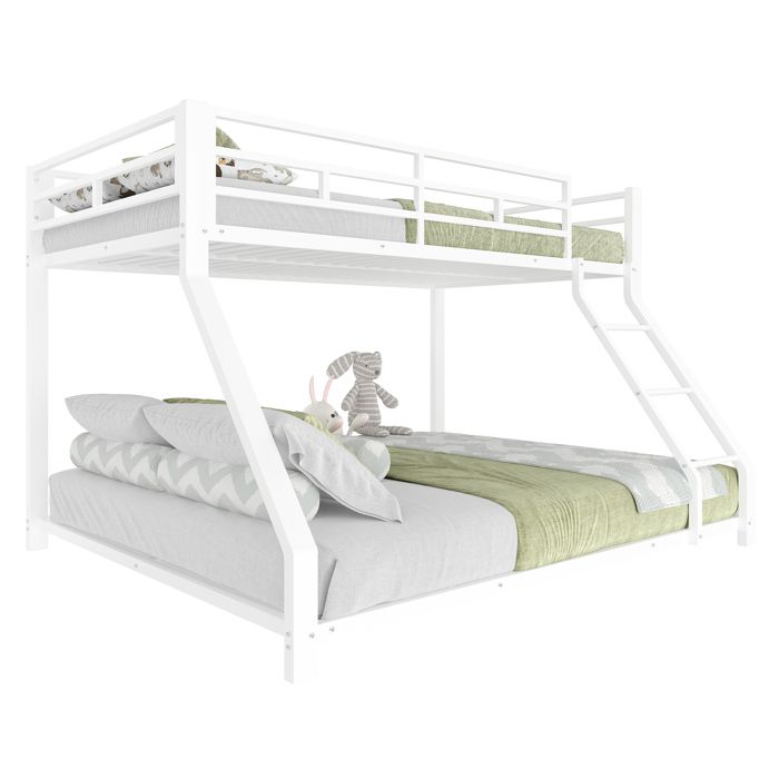 Lit Superposé 90x200 et 140x200 cm Lit Enfant/Ado avec Échelle et Barrières de Sécurité - Métal Moderne - Blanc - Sans Matelas