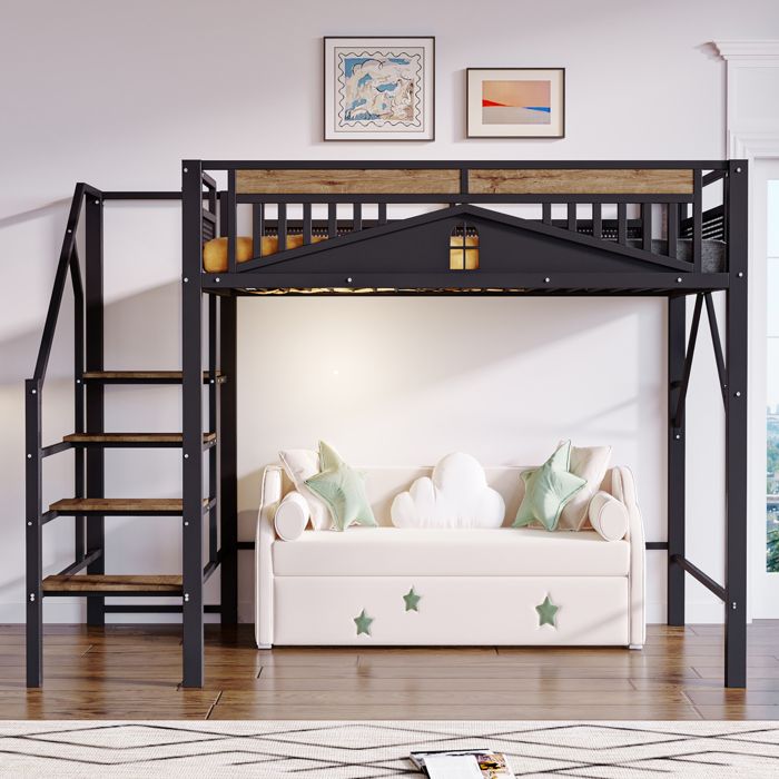Lit Mezzanine - KOMHTOM - Design Unique - 140x200 cm - Échelle de sécurité - Rangement sous lit Lit Mezzanine - KOMHTOM - Design Unique - 140x200 cm - Échelle de sécurité - Rangement sous lit