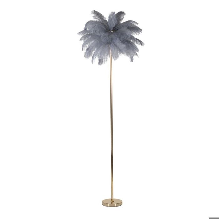 Lampe sur pied Palm grise en métal doré avec plumes dautruche - Réf. VK8681847407409