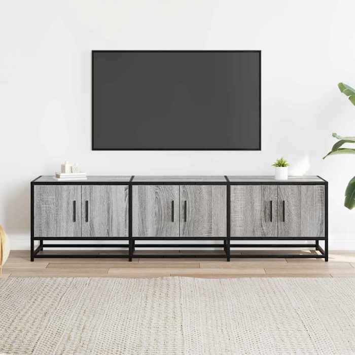 CHIC Gris Meuble TV Moderne - ZENCORE - MEUBLE DE SEJOUR - Cabinet TV - sonoma gris 150x35x41cm - Bois dingénierie et métal 2237
