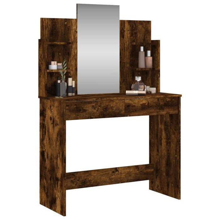 Cabinet de chambre Brun - Coiffeuse avec miroir - Chêne fumé - 96x39x142cm 294 478637611