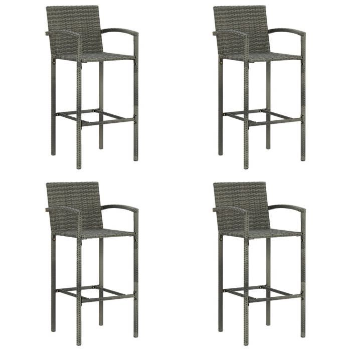 Anticorrosion Tabourets de bar - SWEETY - [4 pcs] - Pour patio - gris résine tressée - Dimensions:52x56x118cm 547433