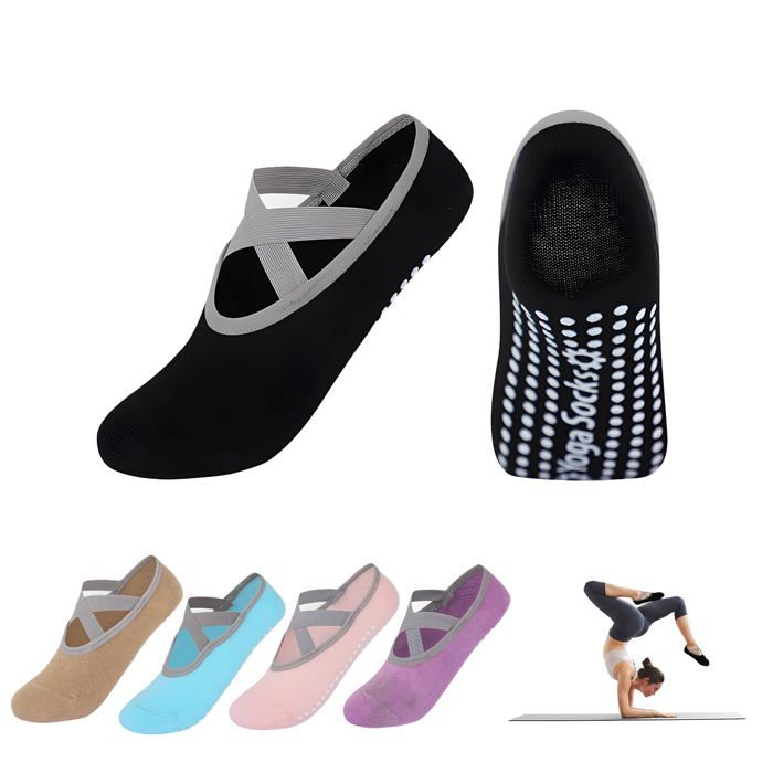 Chaussettes antidérapantes yoga coton 5 paires - Croisées ballet pilates danse - Accessoire fitness femme homme - Antidérap Lumiryn