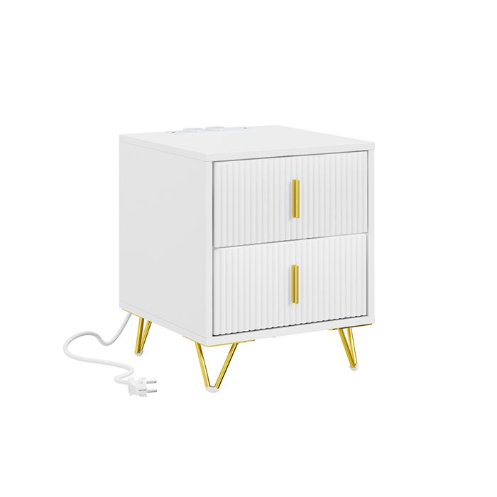 Table de chevet moderne - SOBUY - Blanc mat - 2 tiroirs spacieux - Prises électriques et ports USB intégrés