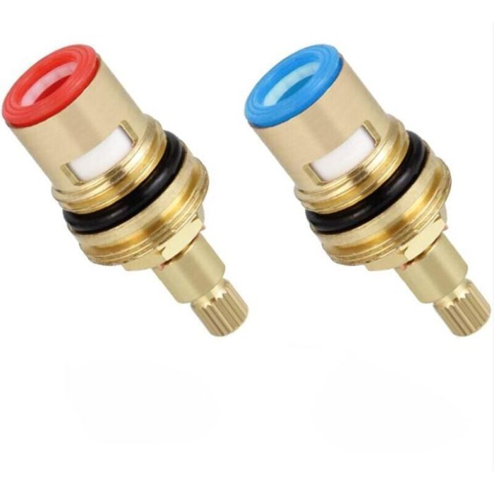 2 têtes cartouches céramique 1/2 53mm - HAWUJ - 20 crans chaud/froid pour robinet laiton