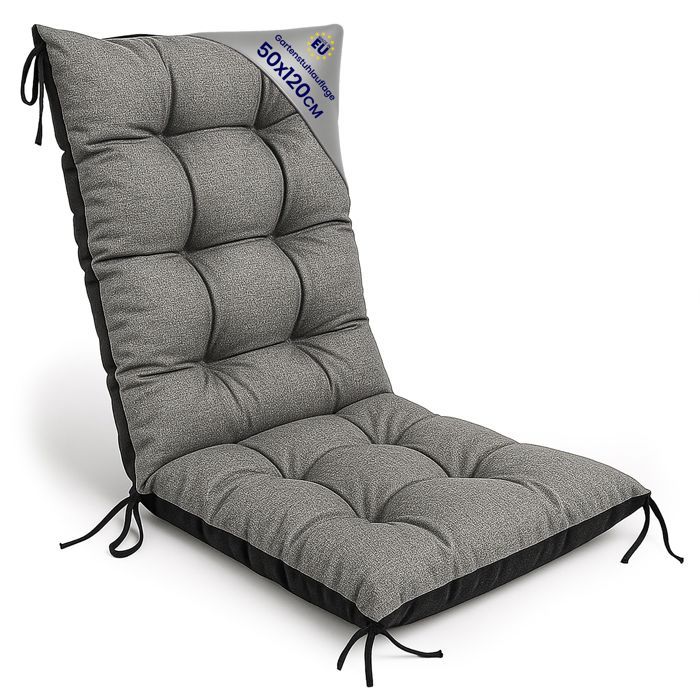 Coussin Chaise Jardin Dossier Haut 50x120 cm - Matelas Siege Extérieur Mobilier Confort Imperméable Gris lin écologique