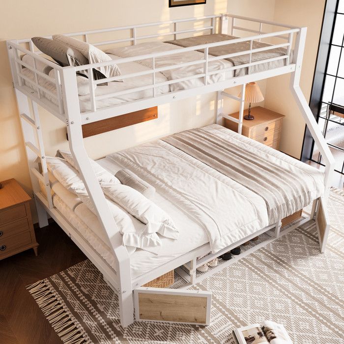 Lit superposé 90/140x200cmlit bébé+avec armoire à chaussures compartiments de rangementgarde-corps + échellecertifié EN747blanc