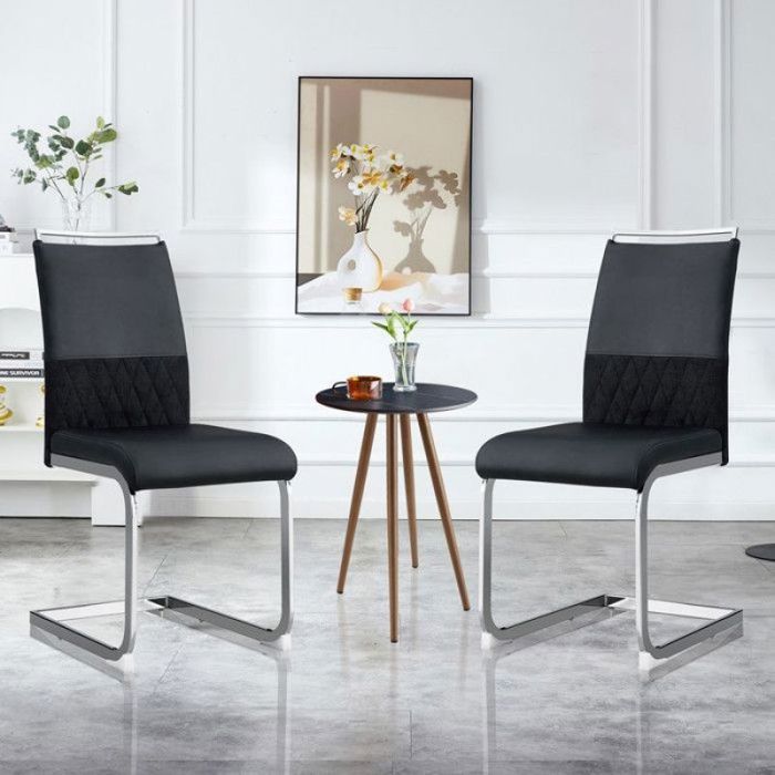 Ensemble de 2 chaises de salle à manger modernes dossier en similicuir PU et lin chaise latérale rembourrée à dossier noir CHAISE