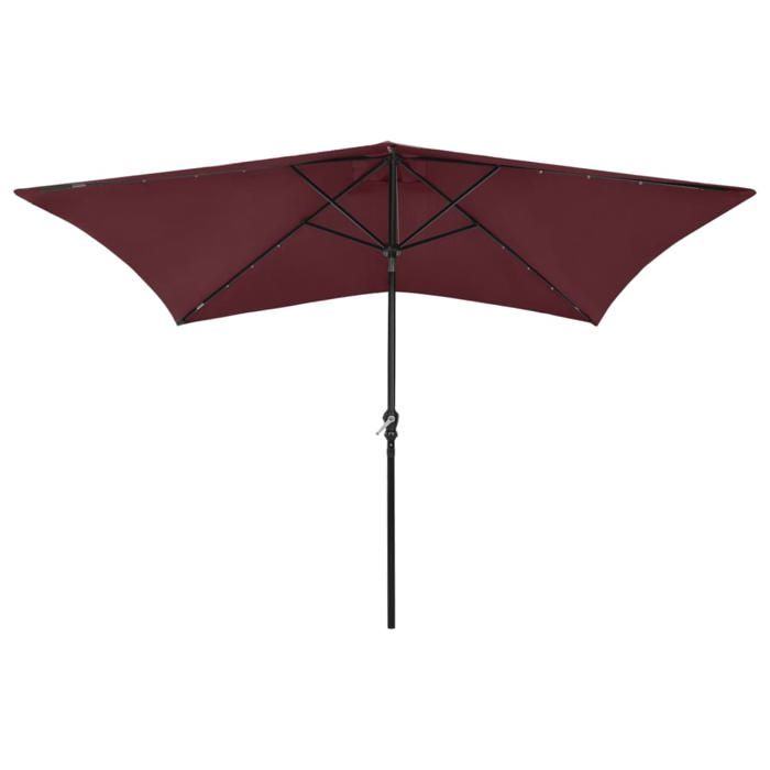 Parasol de jardin avec LED mât en 2x3 m pliable - vidaXL - polyester - rouge bordeaux - 200 x 300 x 247 cm - Protection UV xrt88e371