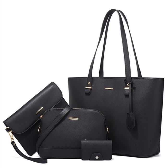Sac à main femme noir KENLUMO - dames à la mode Sac Bandouliere Porte Monnaie Tote Bag 4 Pcs Grande Capacité Shopping les loisirs