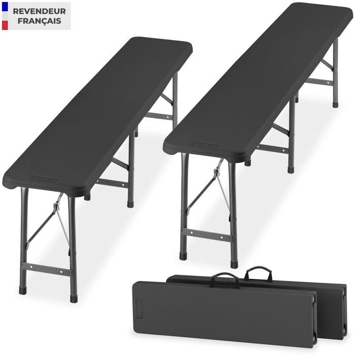 Bancs de brasserie - TECTAKE - Lot de 2 bancs PANJA pliables et résistants aux intempéries en acier 180 x 275 x 42 cm - Gris