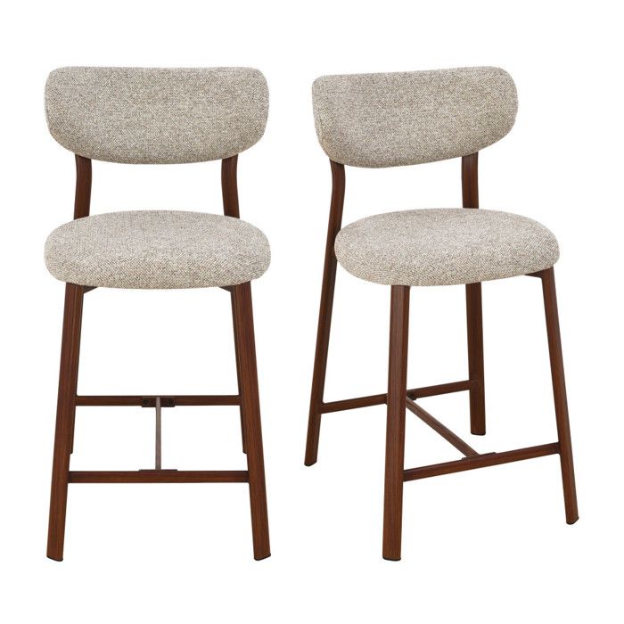 Lunara - Lot de 2 chaises de bar en tissu piètement effet foncé bois H65cm - Marron chiné Lunara - Lot de 2 chaises de bar en tissu piètement effet foncé bois H65cm - Marron chiné